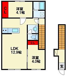 北九州市八幡西区町上津役西2丁目アパート 2LDKの間取図画像