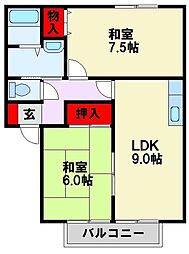 ハイツ新町 2LDKの間取図画像