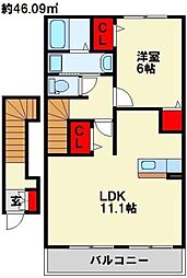 ユニゾン大平B 1LDKの間取図画像