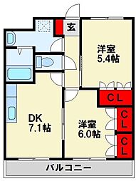 クレストール 2DKの間取図画像