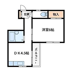 コーポ立花 3階1DKの間取り