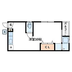 たちばな荘 2階ワンルームの間取り