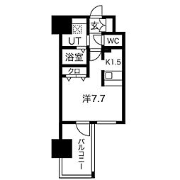 名古屋市営東山線 新栄町駅 徒歩9分の賃貸マンション 2階1Kの間取り