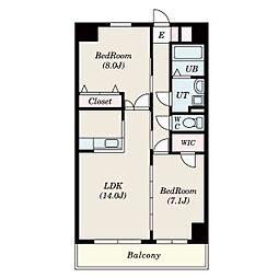 名古屋市営鶴舞線 鶴舞駅 徒歩8分の賃貸マンション 14階2LDKの間取り