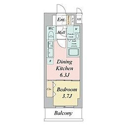 名古屋市営名城線 東別院駅 徒歩2分の賃貸マンション 6階1DKの間取り