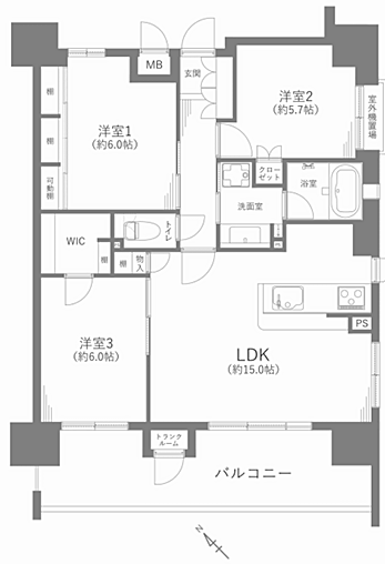 家族とのコミュニケーションが取りやすい対面式キッチンを採用。開放感のあるリビング空間が魅力です。