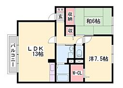 ヴィラ・ウィッシュB棟 2LDKの間取図画像