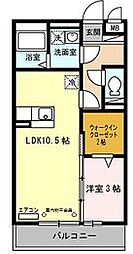 セジュール東阿保B棟 1LDKの間取図画像