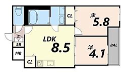 Habitasion京口 2LDKの間取図画像