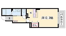エメラルド雅3 1Kの間取図画像