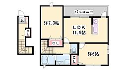 カーサイリーデ 2LDKの間取図画像