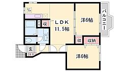 サンA棟 2LDKの間取図画像