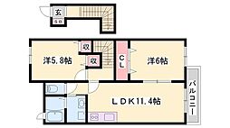 サンファミリアB 2LDKの間取図画像