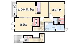 サニーレジデンス御着B 2LDKの間取図画像
