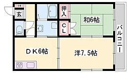 エル・ヴィエント花北 2DKの間取図画像