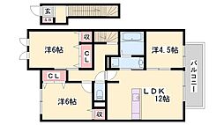 ベルビュウ 3LDKの間取図画像
