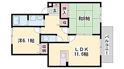 リバーサイド弐番館 2LDKの間取図画像