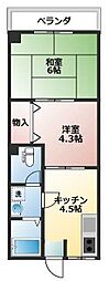 メトレス福田3 2DKの間取図画像