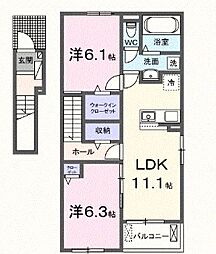 メゾン・ド・クレールB棟 2LDKの間取図画像