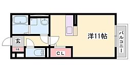 アンベリール都倉 ワンルームの間取図画像