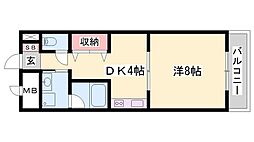 リバーサイド白鷺 1DKの間取図画像