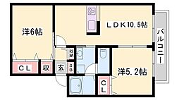 グランドゥールニシキB棟 2LDKの間取図画像