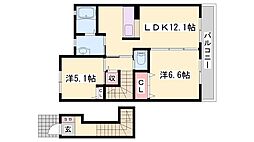 メサ・ヴェルデ 2LDKの間取図画像