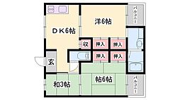ビレッジハウス書写台4号棟 3DKの間取図画像
