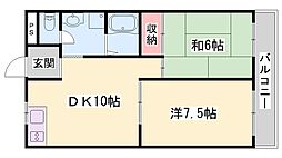 サニーハイム東出口 2DKの間取図画像