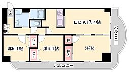 手柄アートスカイハイツ 3LDKの間取図画像