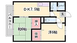 サンビレッジ新宮B棟 2DKの間取図画像