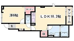 エスポアール姫路東 1LDKの間取図画像