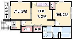 クレメント・M2 2DKの間取図画像