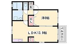 ルシェール的形B棟 1LDKの間取図画像