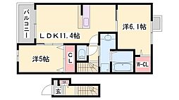 プロムナード弐番館 2LDKの間取図画像