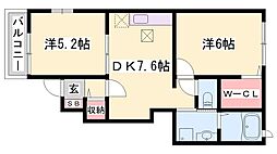 ウッズ・スクエアーB 2DKの間取図画像