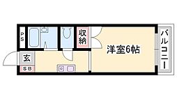 レオパレスセレッソ壱番館 ワンルームの間取図画像