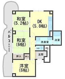 手柄コーポ2号館 3DKの間取図画像