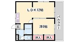 ロイヤルメゾン白浜A棟 1LDKの間取図画像