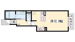 アウローラ玉手B棟 ワンルームの間取図画像