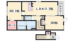 オイコスオニロ相生D 2階2LDKの間取り