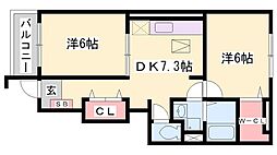フェリア香呂B 2DKの間取図画像