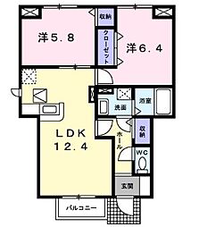 メゾン・ド・リジェールN棟 2LDKの間取図画像
