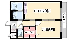 セジュール東浜尻 1LDKの間取図画像