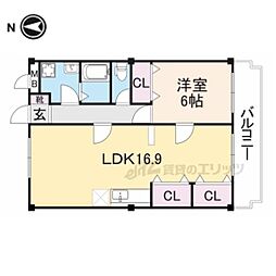 アヴィーロード香芝B棟 1LDKの間取図画像