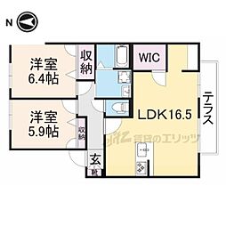 グローリータウンA棟 2LDKの間取図画像