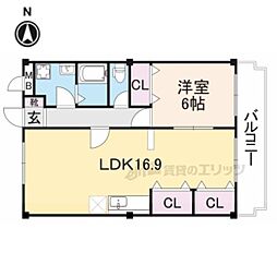 アヴィーロード香芝A棟 1LDKの間取図画像