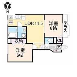 グランソレイユA 2LDKの間取図画像