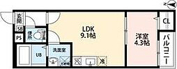 プラージュ中島 1LDKの間取図画像