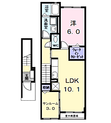 シュエット松ノ木 1LDKの間取図画像